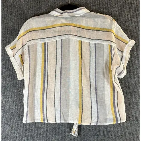 Thread & Supply Womens Button Up Top Size Large Yellow White Stripe Linen Blend
