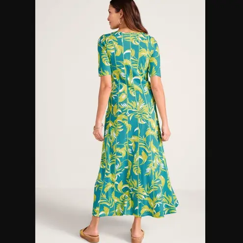 Soft Surroundings Palm Print Knit Maxi Dress Teal Green Tropical Size Medium
