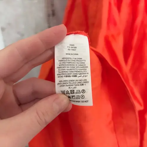 Boden Smocked Bodice Linen Mini Dress in Bright Papaya Orange Size 16