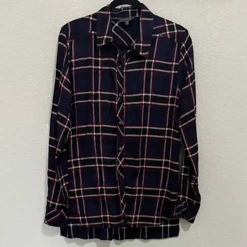 Michael Stars Evereve Passport Plaid Flannel Button Down Shirt Large Blue Red