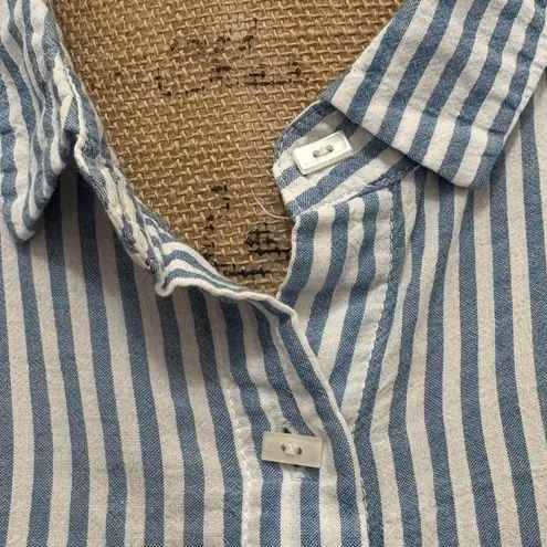 Habitat Button Front Swing Tunic Blue White Stripe Cotton Blend Size Small