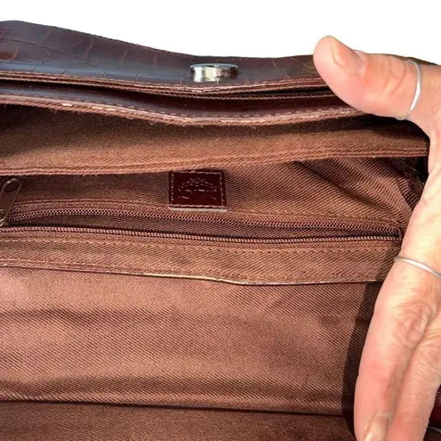 M.C. Leather Faux Crocodile Black and Brown Two Tone Hand Bag Purse