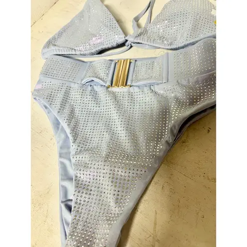 NWT Cioccolato Couture Alina Crystal Bikini Top & Bikini Bottom Set Sky Blue S