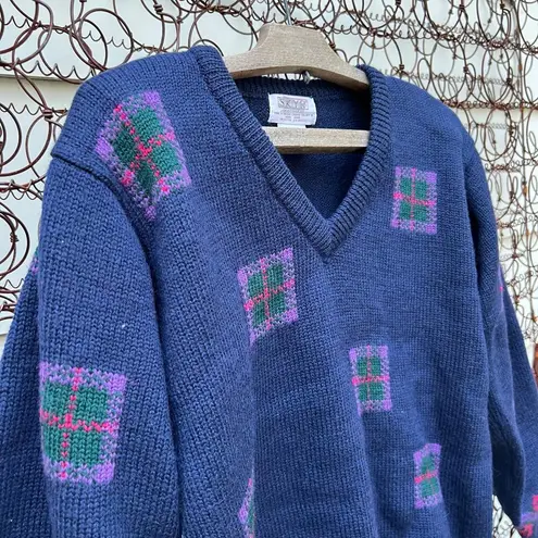 Vintage Skyr wool navy blue Art Deco geometric sweater