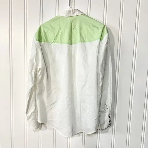 VTG UNBRANDED Button Up Women Size L Western Green & White Pearl Button Retro Size L