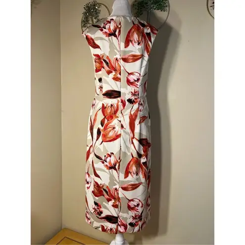Connected Apparel Off White Taupe Red Floral Sleeveless Dress Size 4
