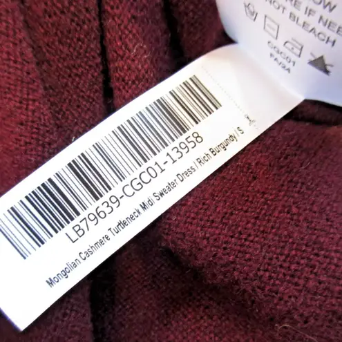 Quince NWT Mongolian Cashmere Turtleneck Midi in Rich Burgundy Sweater Dress S