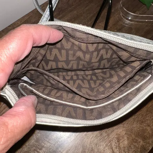 M Milan Silver Monogram Crossbody Bag Triple Zip with Gold Hardware Party Preppy