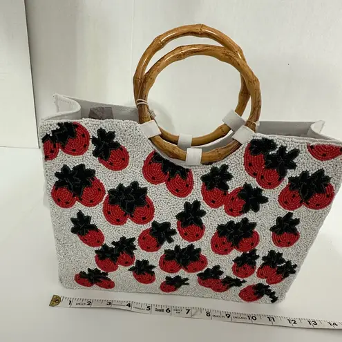 SOL + MER NWT Strawberry Beaded Viral Purse Handbag w Bamboo Handles White Strap
