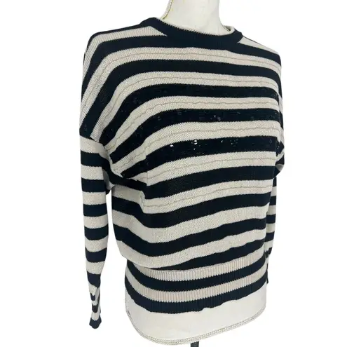 Brunello Cucinelli Wide Striped Crewneck Sequin Embellished Sweater w/ Monili