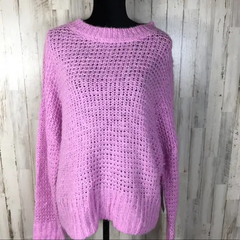 Chelsea28  Crewneck Open Knit Sweater Top Purple S