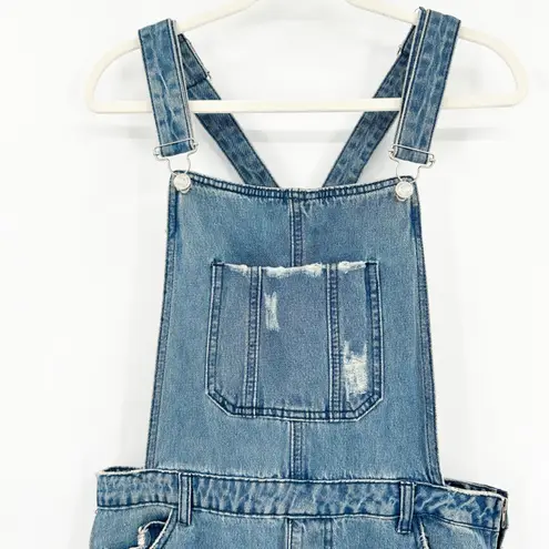Signatures Womens Work Distressed Denim Jean Straight Leg Overalls Size L Blue Blue
