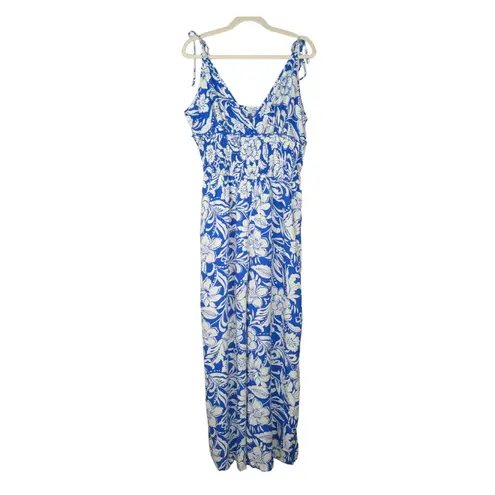 Patrons of Peace Blue White Floral Arcadia Jumpsuit Sleeveless Women's XL