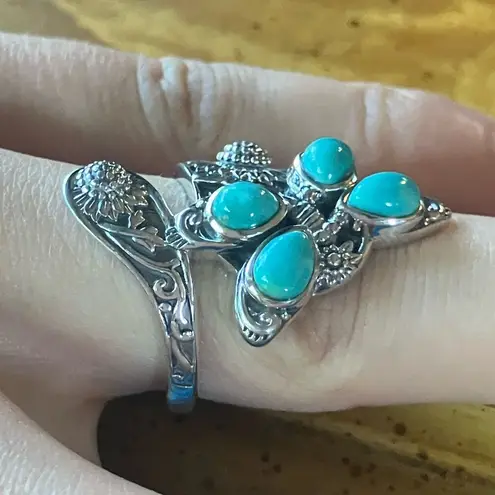 Sierra Nevada Turquoise Sterling Silver Butterfly Sunflower Ring Size 7 Blue