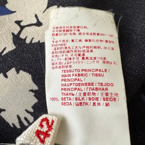 MARNI Silk Crepe Sleeveless Floral V Neck Blue Blouse Size 6 EU 42