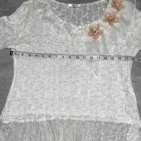 Zba Sz M Y2K white sweater bell sleeve soft girl ballet flower applique pastel Size M