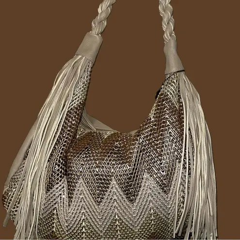 Big Buddha  awesome bag! Cream and brown chevron design with fringe and sparkle