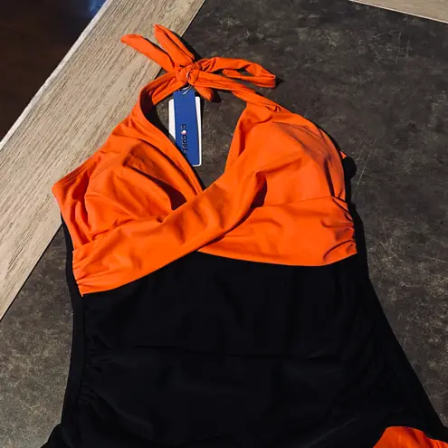 COCOPEAR Crossover Swimsuit High Waisted Tummy Control Swimwear Ruched Halter Push Up Bathing Suits for Women Black Size L