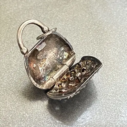 Sterling Silver And Clear Cz Purse Handbag Charm Pendant Open And Close