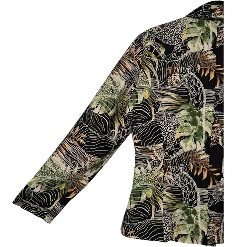 SILKLAND Pure Silk Safari Animal Print Lightweight Jacket Blazer Size 8 Career Black
