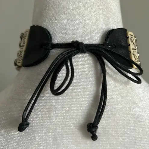 Native American Style Unisex Four Row Bone Hairpipe Bead Tie Choker Necklace