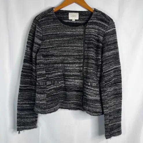 Ann Taylor Loft Gray Woolen Look Side Zip Zip Sleeve Sweater Jacket Size MD Size M