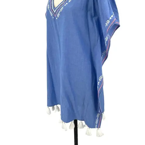 Shoshanna Swimwear Chambray Embroidered Tasseled Caftan Coverup One Size