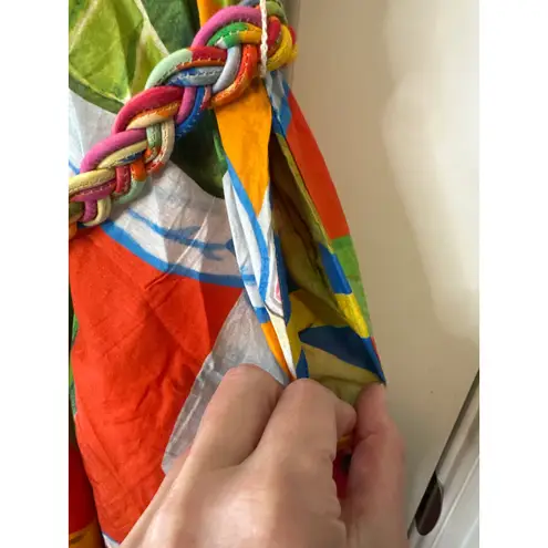 Farm Rio NWT Summer Picnic V-Neck Midi Dress w/ Braided Belt Size M