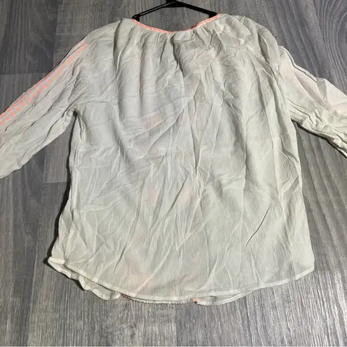 Sonoma  Life + Style Women's White and Orange Embroidered Top; Large