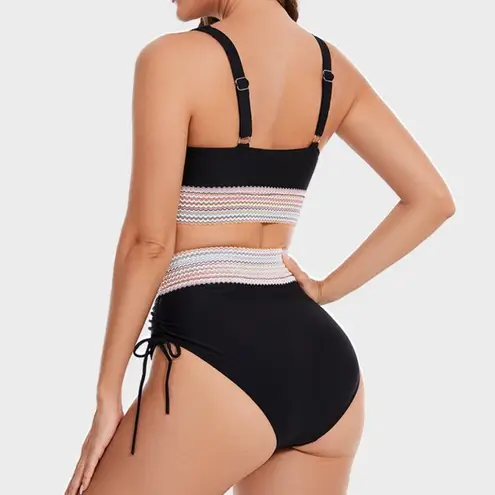 Blooming Jelly NWT Bikini Set Size XL Black High Waist Swimsuit Retro Stretch
