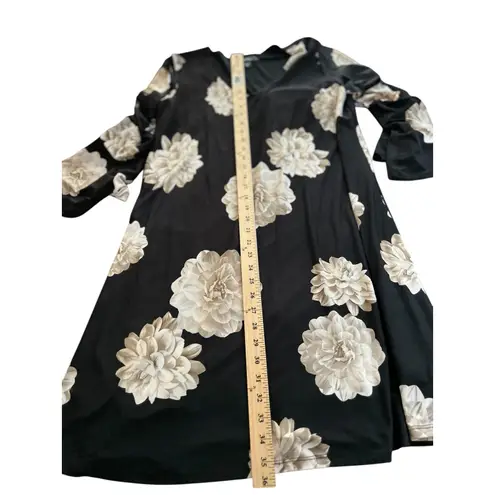 Karen Kane Black Floral Bell Sleeve V Neck Flared Dress Womens XL
