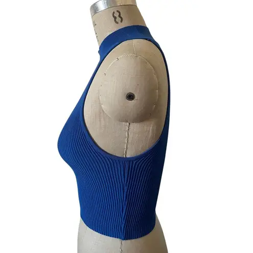 Babaton Sculpt Knit Mockneck Halter Top in Blue Size Medium