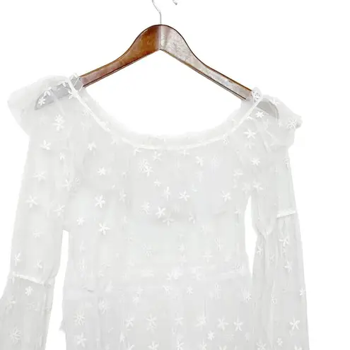For Love & Lemons Claudia Tulle Dress Sheer Daisy Women’s Size Small Off Shoulde White