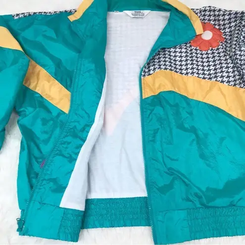 London Fog VINTAGE 80s 90s Color Block Windbreaker Jacket Teal Floral Size Large