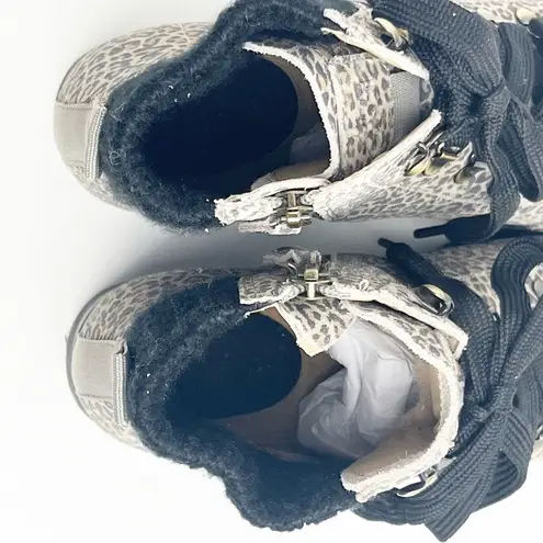 OTBT Lakewood Leather Animal Print Side Zipper Lace Up Faux Fur Lined Boots 8