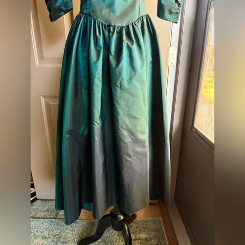 Vintage 80s Dance Allure taffeta bow midi formal dress, size small Blue