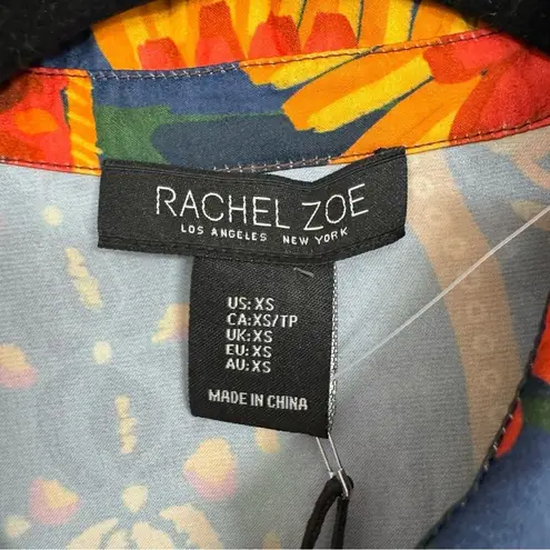 Rachel Zoe  Colorful Tropical Print Button Down Shirt Womens XS Bird Palm Tree
