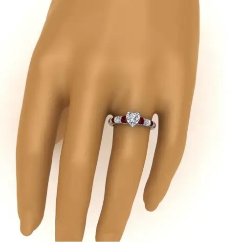 1 carat heart shaped diamond engagement ring ruby silver Wedding Bridal Rings Red Size 10