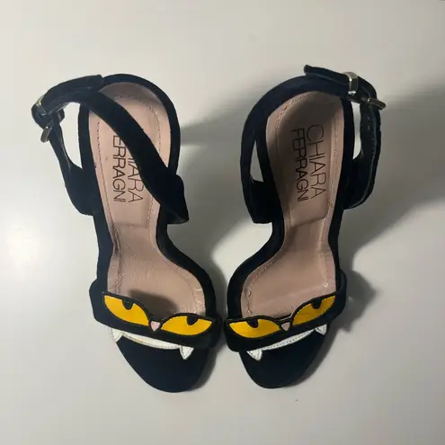 Chiara Ferragni Amelia Monsters Velvet Slingback Pumps Heels Black Size 7