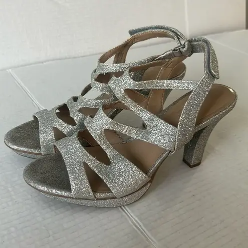 Naturalizer Silver Glitter Sparkle Dianna Heeled Sandal, size 7 @
