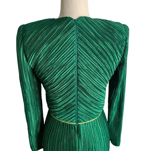Vintage 80s George F Couture Evening Dress S Green Accordion Pleats Designer Zip