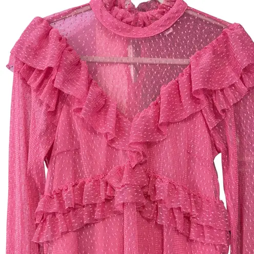 River Island  Pink Lace Ruffle Longsleeve Top Size 10‎ Gender Reveal Polka Dot