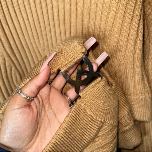 David Koma Camel Side Cutout Ribbed Knit Mini Dress Tan Size M