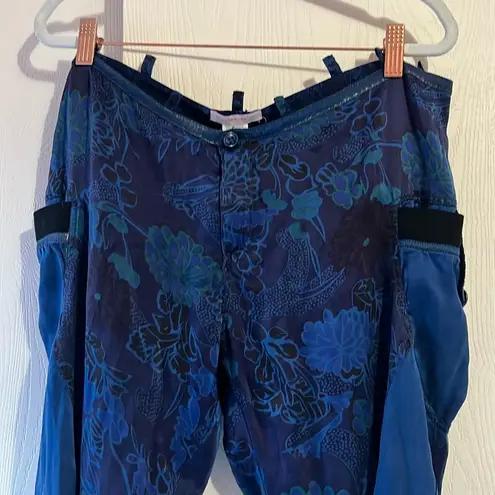 Custo Barcelona  Shangi Blue Silk Floral Y2K Pants. Size L