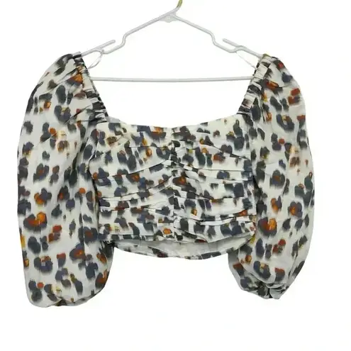 Nocturne Floral Ruched Puff Sleeve Crop Top White Multicolor XS 34