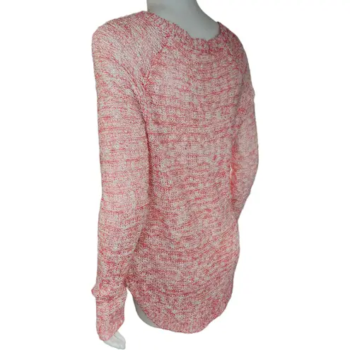 Cloud Chaser Size Large Pink White Open Knit Floral Lace Long Sleeve Sweater
