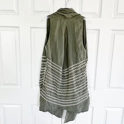 Johnny Was JWLA Petra Embroidered Olive Linen Duster Vest