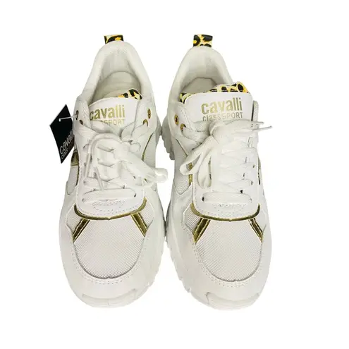 Cavalli class womens Chunky sneakers size 39 white/gold/leopard New White