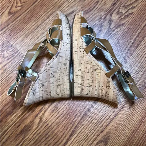 Guess  Brown Strappy Cork Wedge Sandals S8