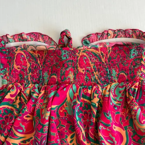 Floral Tube Crop Top Strapless Tie Front Boho Pullover Bandeau Size M Pink Size M